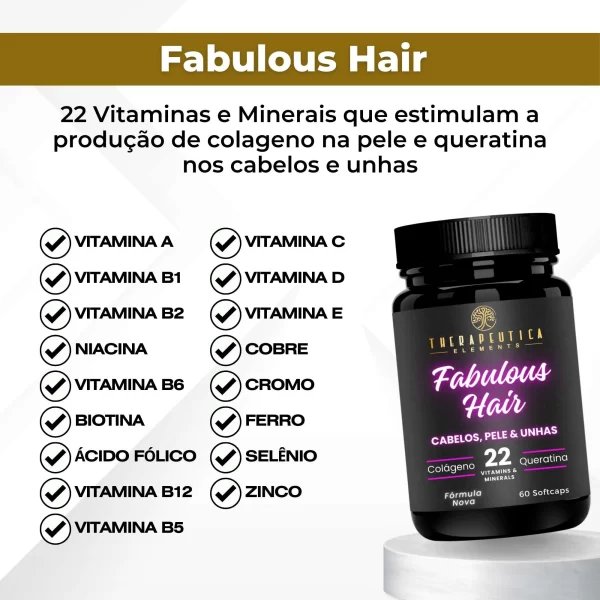 Fabulous Hair Cabelos Vitaminados 60 Softcaps Therapeutica - Imagem 4