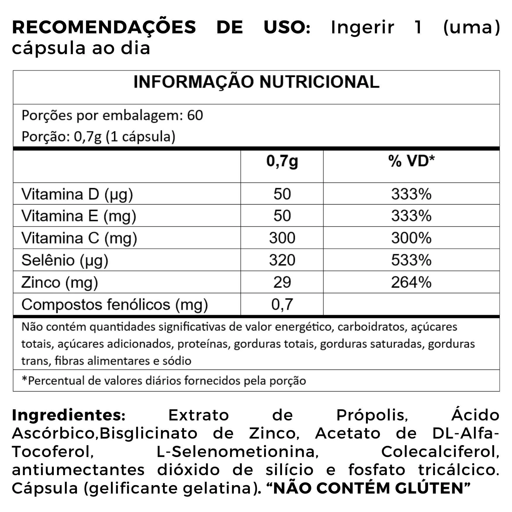 Imunologic Defense (Própolis 500mg + Vitaminas C, D, E, Selênio e Zinco) 60 Cápsulas - Imagem 3