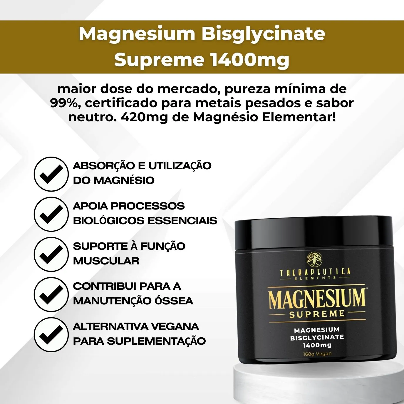 Magnésio Bisglicinato Supreme 1400mg 120 Doses Vegan Therapeutica - Imagem 3