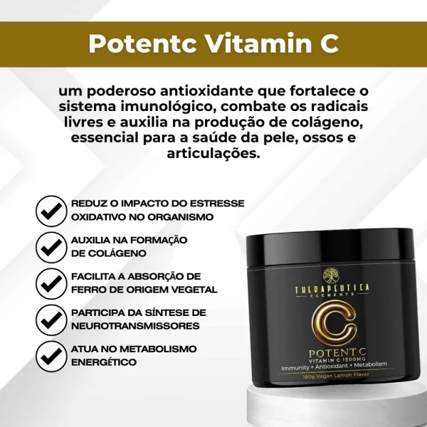 Potent C Vitamina C 1500mg Vegan Sabor Limão 120 Doses (180g) - Imagem 4