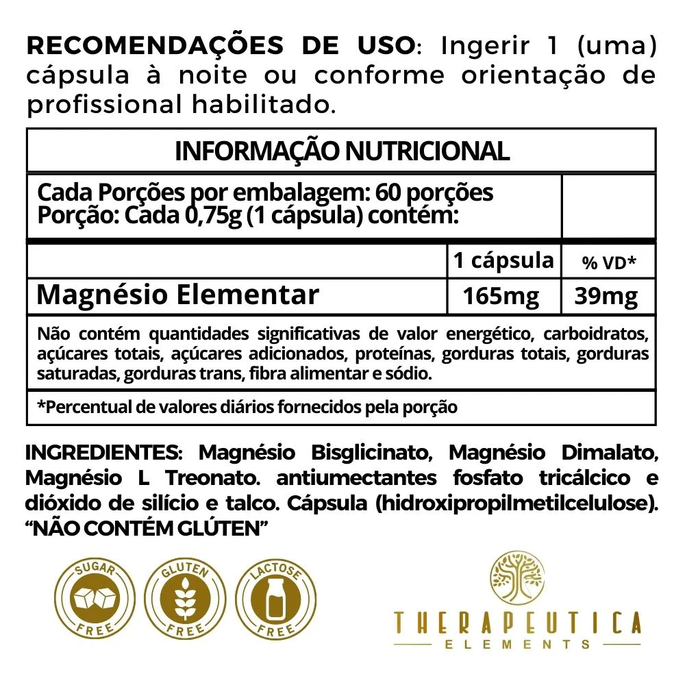 TrioMag 750mg Vegan (Magnésio Dimalato + L Treonato + Bisglicina) 60 Cápsulas Therapeutica - Imagem 2